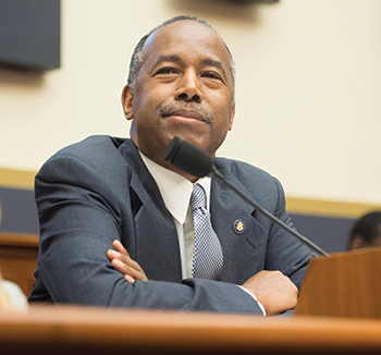 Washington DC, June 27 2018, USA: Dr Ben Carson, the Sec of Housing and Urban Development (HUD), testifies before a Congressional House committee in Washington DC. He was questioned about, among other issues, his proposed increase in rents to be paid by the poorest residents.  Patsy Lynch/Alamy