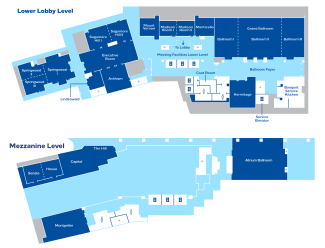 Map of the event venue showing all rooms and room names on two levels.